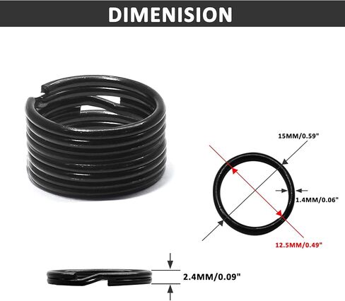 Waziaqoc 50PCS Split Rings, 15mm/0.59 Inch Round Ring Key Chain Rings Small Jump Rings for Hanging Keys DIY Crafts, Black in Kuwait