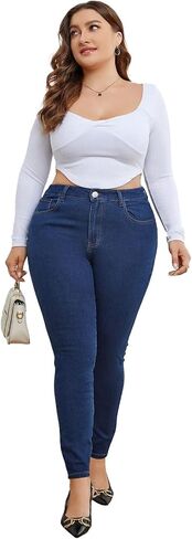Plus Size Skinny Jeans for Women High Waist Pencil Women Jeans Curvy High Waist Stretchy Denim Pants for Women in Saudi Arabia