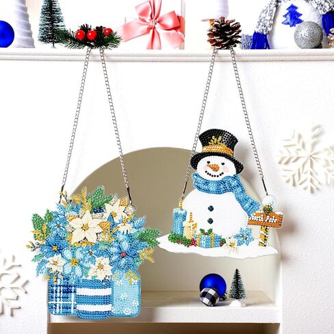 Chiisong 6 Pcs Winter Diamond Painting Glow in The Dark Diamond Art Painting Kits Snowman Truck Wreath Vase Gnome Xmas Tree Diamond Painting Hanging Ornaments for DIY Winter Holiday Decoration Gift in Saudi Arabia