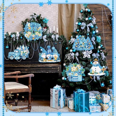 Chiisong 6 Pcs Winter Diamond Painting Glow in The Dark Diamond Art Painting Kits Snowman Truck Wreath Vase Gnome Xmas Tree Diamond Painting Hanging Ornaments for DIY Winter Holiday Decoration Gift in Saudi Arabia
