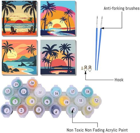 cdjlddww 4 Pack Paint by Numbers Kit for Adults Framed, Scenery Easy Paint by Number Kits for Beginner with Frame, Acrylic Scenery Paint by Number Kits on Canvas with Exquisite Packaging 8x8 inch in Saudi Arabia