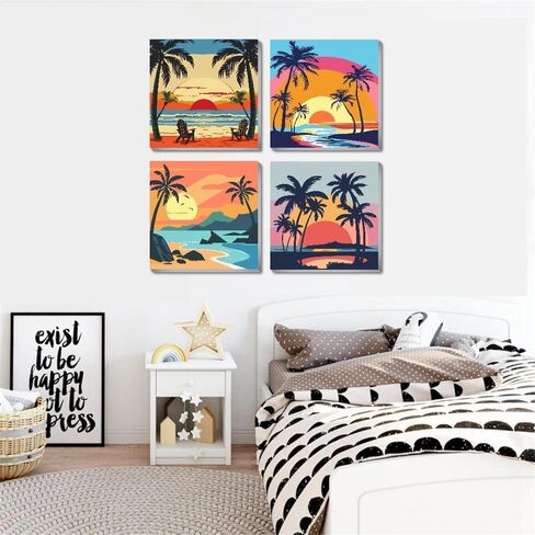 cdjlddww 4 Pack Paint by Numbers Kit for Adults Framed, Scenery Easy Paint by Number Kits for Beginner with Frame, Acrylic Scenery Paint by Number Kits on Canvas with Exquisite Packaging 8x8 inch in Saudi Arabia
