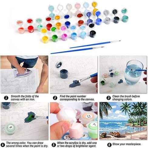 cdjlddww مجموعة من 4 قطع طلاء بالأرقام للبالغين مؤطرة، مشهد سهل الطلاء حسب الأرقام للمبتدئين مع إطار، طلاء مشهد أكريليك حسب مجموعات الأرقام على القماش مع تغليف رائع 8x8 بوصة in Kuwait