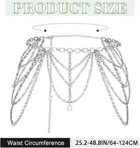 BODIY الفضة حجر الراين الخصر سلسلة مجوهرات حزام كريستال سلاسل البطن الطبقات سباركلي الخصر مجوهرات للنساء in Kuwait