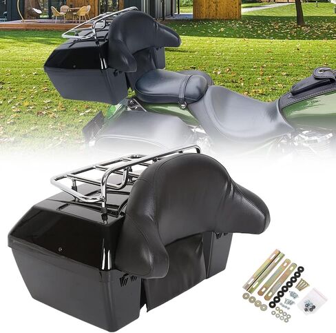 ECOTRIC Universal Motorcycle Tour Pack w/Top Rack & Backrest Compatible with Harley Honda Yamaha Suzuki Cruiser Black Plastic w/Lock in Saudi Arabia