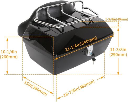 ECOTRIC Universal Motorcycle Tour Pack w/Top Rack & Backrest Compatible with Harley Honda Yamaha Suzuki Cruiser Black Plastic w/Lock in Saudi Arabia