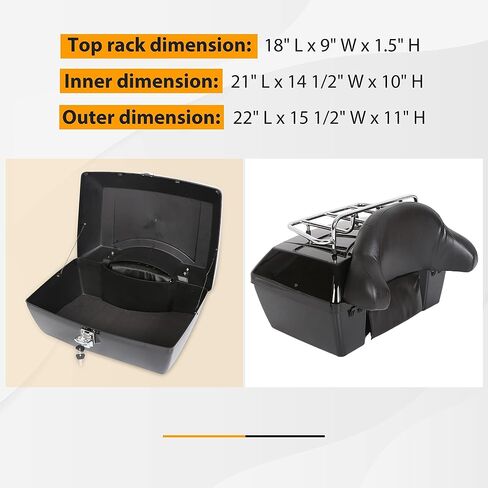 ECOTRIC Universal Motorcycle Tour Pack w/Top Rack & Backrest Compatible with Harley Honda Yamaha Suzuki Cruiser Black Plastic w/Lock in Saudi Arabia