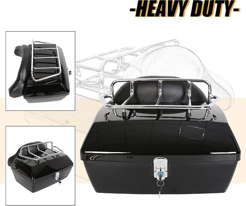 ECOTRIC Universal Motorcycle Tour Pack w/Top Rack & Backrest Compatible with Harley Honda Yamaha Suzuki Cruiser Black Plastic w/Lock in Saudi Arabia