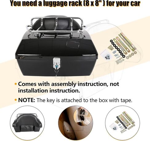 ECOTRIC Universal Motorcycle Tour Pack w/Top Rack & Backrest Compatible with Harley Honda Yamaha Suzuki Cruiser Black Plastic w/Lock in Saudi Arabia