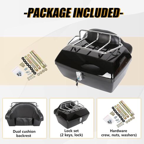 ECOTRIC Universal Motorcycle Tour Pack w/Top Rack & Backrest Compatible with Harley Honda Yamaha Suzuki Cruiser Black Plastic w/Lock in Saudi Arabia
