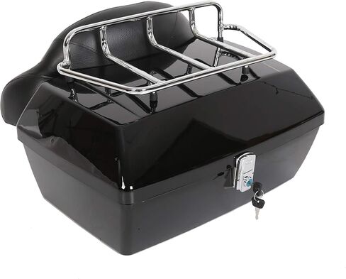 ECOTRIC Universal Motorcycle Tour Pack w/Top Rack & Backrest Compatible with Harley Honda Yamaha Suzuki Cruiser Black Plastic w/Lock in Saudi Arabia