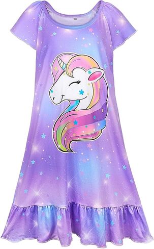MHJY Girls Nightgowns Pajamas Unicorn Dress Rainbow Princess Girls' Nightgowns Sleep Shirts for Kids in Saudi Arabia