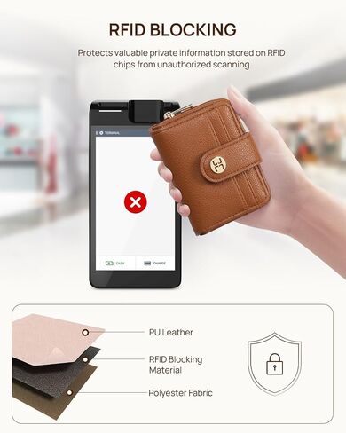 محفظة Telena صغيرة للنساء مزودة بحامل بطاقات RFID ومحفظة جلدية ثنائية الطي مع جيب للعملات المعدنية بسحاب باللون البيج والبني in Kuwait