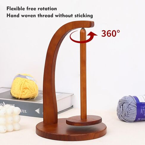 Yarn Holder for Knitting and Crocheting, Wooden Yarn Spinner with Magnetic Metal Twirling Mechanism and Anti-Slip Pads, Yarn Spindle Dispenser, Gift for Knitting Crochet Lovers(Natural Wood) in Saudi Arabia