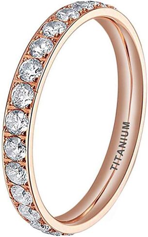 3mm Silver/Black/Gold/Rose Gold Stackable Titanium Rings for Women Cubic Zirconia Engagement Promise Eternity Wedding Bands Comfort Fit in Kuwait