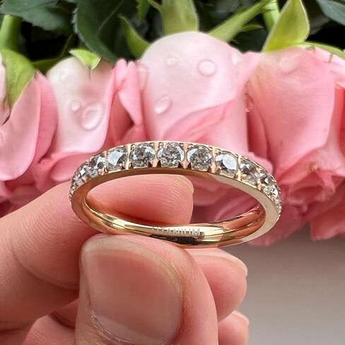 3mm Silver/Black/Gold/Rose Gold Stackable Titanium Rings for Women Cubic Zirconia Engagement Promise Eternity Wedding Bands Comfort Fit in Kuwait