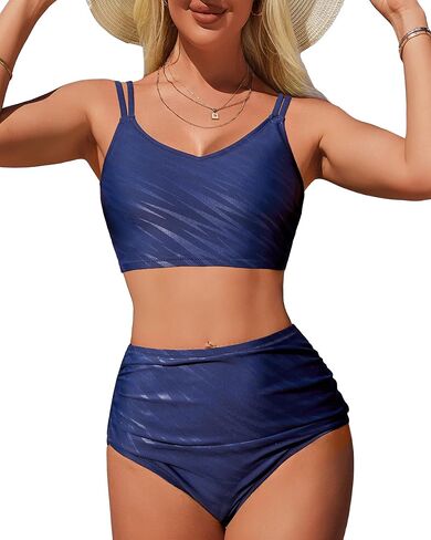 طقم بيكيني نسائي عالي الخصر من Charmo، ملابس سباحة رياضية مكونة من قطعتين، رقبة على شكل حرف V، بدلات استحمام مقاومة للماء in Kuwait