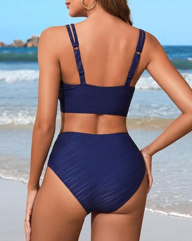 طقم بيكيني نسائي عالي الخصر من Charmo، ملابس سباحة رياضية مكونة من قطعتين، رقبة على شكل حرف V، بدلات استحمام مقاومة للماء in Kuwait