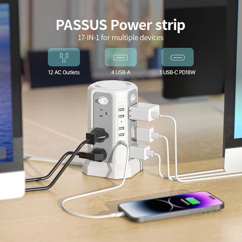 PASSUS Surge Protector Power Strip Tower 10FT (4A1C) with PD18W USB C Port in Kuwait