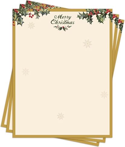 100 PCS Vintage Christmas Holly Letterhead Christmas Border Computer Paper Stationery Paper for Note Letters to Santa Holiday Printer Paper Invitations Office School 8.5 x 11 In in Saudi Arabia