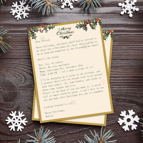 100 PCS Vintage Christmas Holly Letterhead Christmas Border Computer Paper Stationery Paper for Note Letters to Santa Holiday Printer Paper Invitations Office School 8.5 x 11 In in Saudi Arabia