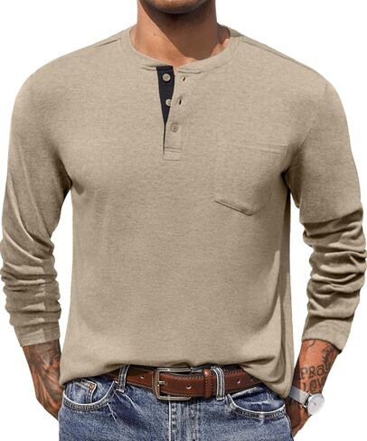 COOFANDY Men Long Sleeve T-Shirs Casual Basic Lightweight Fashion Shirts Soild Tees with Pockets in Kuwait