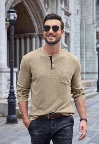 COOFANDY Men Long Sleeve T-Shirs Casual Basic Lightweight Fashion Shirts Soild Tees with Pockets in Kuwait
