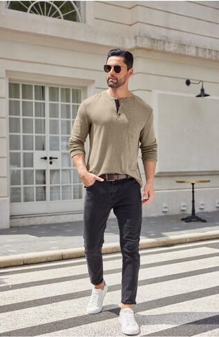 COOFANDY Men Long Sleeve T-Shirs Casual Basic Lightweight Fashion Shirts Soild Tees with Pockets in Kuwait