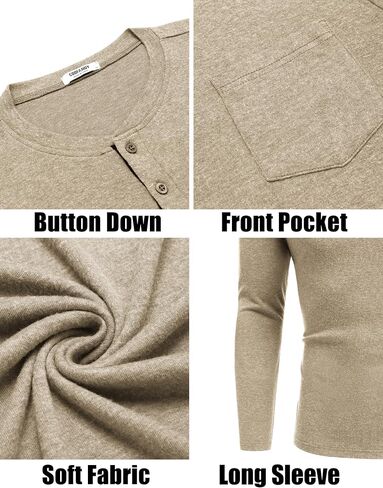 COOFANDY Men Long Sleeve T-Shirs Casual Basic Lightweight Fashion Shirts Soild Tees with Pockets in Kuwait