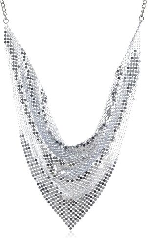 Women Glitter Thick Metal Sequins Tassel Choker Necklace Chunky Bib Stetement Collar Scarf Necklace Jewelry in Saudi Arabia