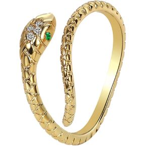 Rrdaily Personality Colored Zircon Snake Rings for Women Teen Girls, Cool Punk Gothic Open Adjustable Animal Ring Vintage Jewelry Gifts