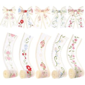 Mesh Lace Trim Ribbon 5 * 2 Yards Yards Embroidery Floral Sewing Lace Trim Mesh Tulle Ribbon for Bridal Wedding Decorations