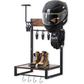 Yousoontic حامل خوذة دراجة نارية على الحائط حامل خوذة مع رف خوذة، 4 رقائق قفاز و4 خطافات حامل خوذة دراجة نارية لعرض ملابس خوذة دراجة نارية in Kuwait