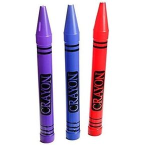 Universal Affect - Lot of 3 - Crayon Coin Savings Banks - Please Note That The Dimensions are Approximately 22.5" Tall x 2.25" Wide & deep - 1 Each of Blue, Purple and red