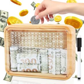 صندوق توفير المال، بنك بيجي للبالغين والأطفال 10 كيلو، صندوق توفير خشبي للأولاد والبنات، مدخرات نقدية قابلة لإعادة الاستخدام، صندوق تحدي توفير 10000، صندوق نقود مع هدف توفير المال والأرقام