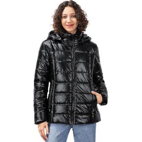 Women's Winter Down Puffer Jacket, Warm Hooded Puffer Coat for Women with Faux-Fur Pile Collar