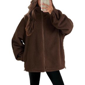 LYANER Women's Full Zip Fleece Lapel Long Sleeve Fuzzy Sherpa Jacket Warm Teddy Coat with Pockets