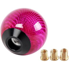 Carbon Fiber Shift Knob Pink Round Ball Car Universal Gear Shifter Knobs with 3 Adapters
