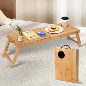 Laptop Tray Desk Bamboo Floor Desk Low Table Bed Tray Table,Foldable Adjustable Study Writing Gaming Breakfast Serving Floor Table (Yellow, Large)