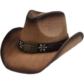 GORGLITTER Women's Straw Cowboy Hat Western Hats Classic Wide Brim Sun Hat for Men