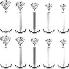 10Pcs 18G Nose Rings Studs Surgical Steel Cartilage Stud Nose Piercings Silver Flat Back Studs Earrings Cartilage Helix Tragus Piercing Jewelry(1.5mm/2mm/2.5mm/3mm/4mm)