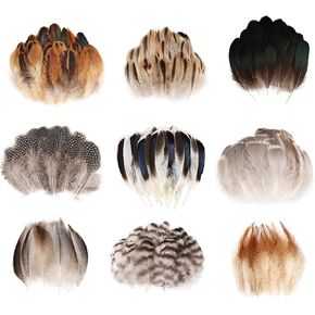 MAOFENG 270pcs 9 Styles Natural Bulk Feathers Assorted Mixed Feathers for DIY Crafts Dream Catcher Wedding Hair Hats Decoration, Guinea Fowl Feathers