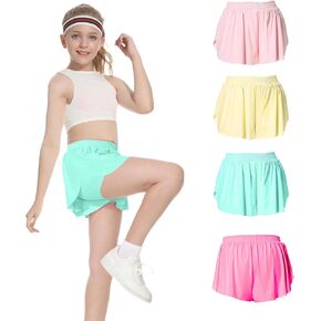 4 Pack Girls Athletic Flowy Butterfly Shorts 2-in-1 Girls' Activewear Skirts Skorts Pink Yellow Blue Rose Red 10