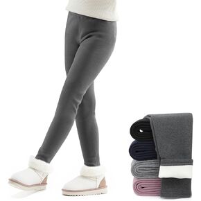 TXJ Sports Girls Fleece Lined Leggings Cotton Warm Leggings Full Length Pants Kids for Winter