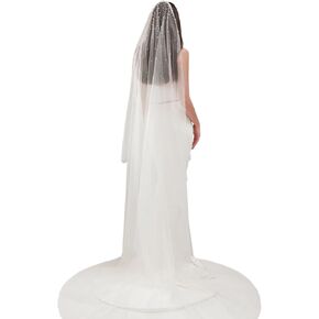 Pearl Veils for Brides Cathedral Floor Length Veil 1 Tier Women Chapel LengthWedding Veil With Metal Comb