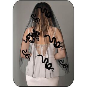 HEREAD Black Snake Gothic Veil Halloween Short 1 Tier Veils with Comb Fingertip Length Costume Tulle with Comb for Women and Girls