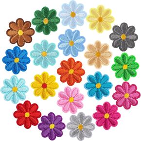 PAGOW 14 Pcs Flower Iron on Patches, Cute Daisy Flower Applique Patch, Sew On Embroidered Applique Sewing Patches for Bags, Jackets, Jeans, Clothes DIY Patches, 1.57x1.57inch (W*H), 7 Colors
