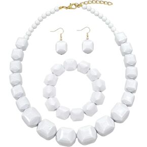 white Necklace For Women Chunky Bone Beaded Bracelet Earring Accessory Costume Jewelry Sets Skeleton Cave Cosplay Party Supplies