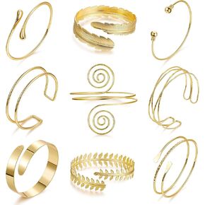9PCS Minimalist Arm Cuff for Women Gold Bangle Armband Coil Swirl Upper Armlet Arm Cuff Bracelets Simple Adjustable Armband Jewelry Set
