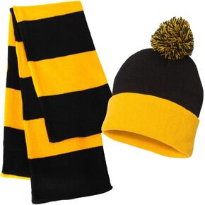 Couver Unisex Scarf & Beanie Hat Set - Collegiate Rugby Stripe Winter Cap